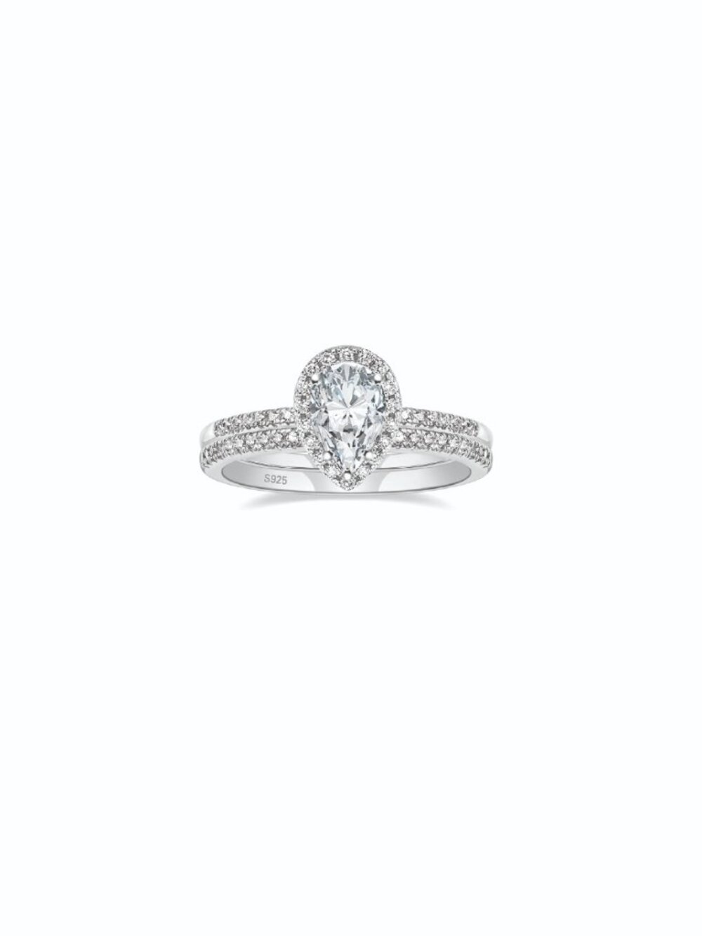 EAMTI 1.5CT 925 Sterling Silver Wedding Band Teardrop Bridal Rings Sets Halo CZ